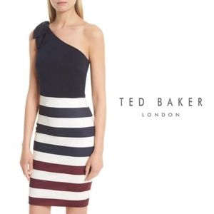TED BAKER One Shoulder Rowing Stripe Dress